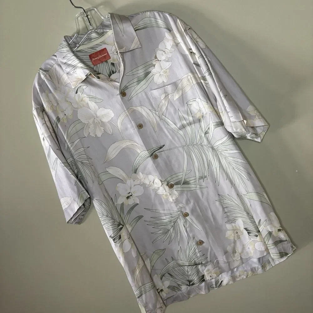 Tommy Bahama Short Sleeve Floral Hawaiian 100% Silk Button Shirt Size Large sz L